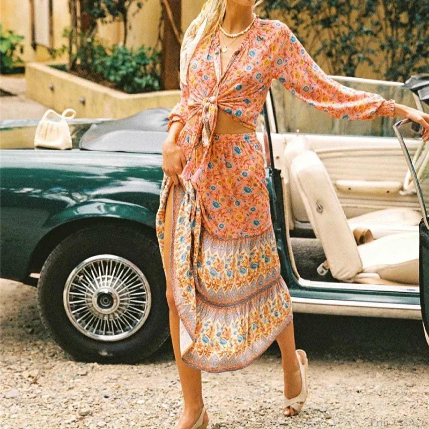 SOERA Bianca Floral Print Boho Beach Skirt - Skirts -  Green S