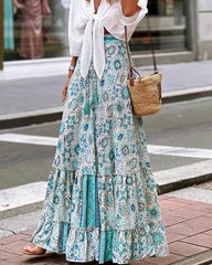 Celeste Vederlichte Boho Print Rok Met Ruches
