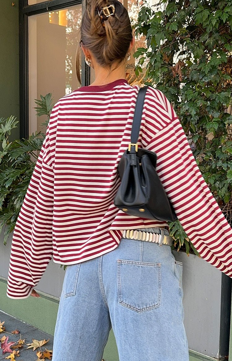 SOERA Vivien Striped Oversized Knit Sweater - Sweater - SOERA-362307-BUR-XS-86947 Burgundy XS