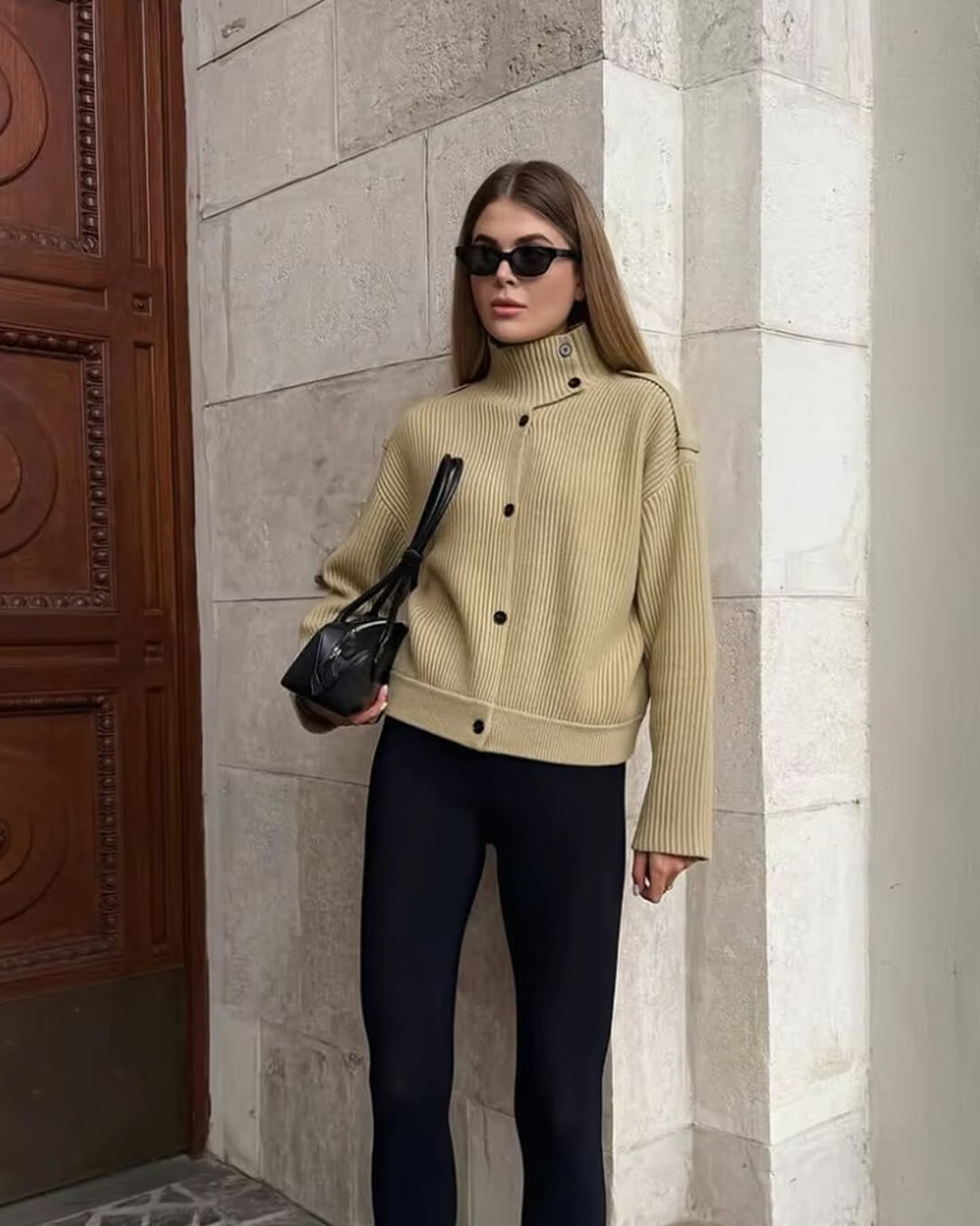 SOERA Sandra Stand Collar Knitted Cardigan - Sweaters & Cardigans - zr1764875723419033590 Beige S