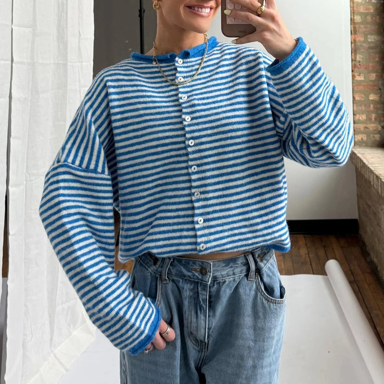 SOERA Sofia Striped Cardigan - Sweaters & Cardigans -  Brown S