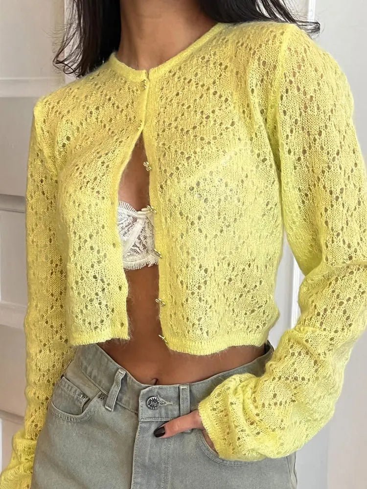 SOERA Tessa Sheer Cropped Cardigan - Sweaters & Cardigans - 1005009286675950-;ou1775118412811762040 White S