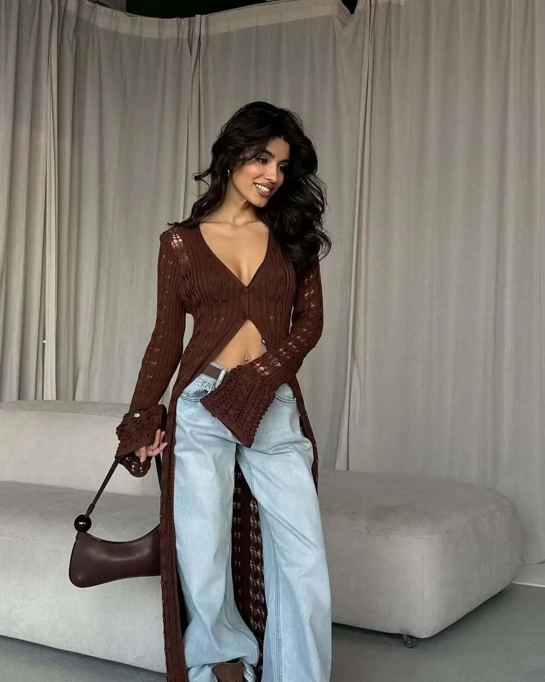 SOERA Whitney Hollow Knitted Cardigan - Sweaters & Cardigans -  Brown S