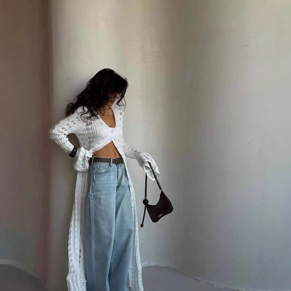 SOERA Whitney Hollow Knitted Cardigan - Sweaters & Cardigans -  White L