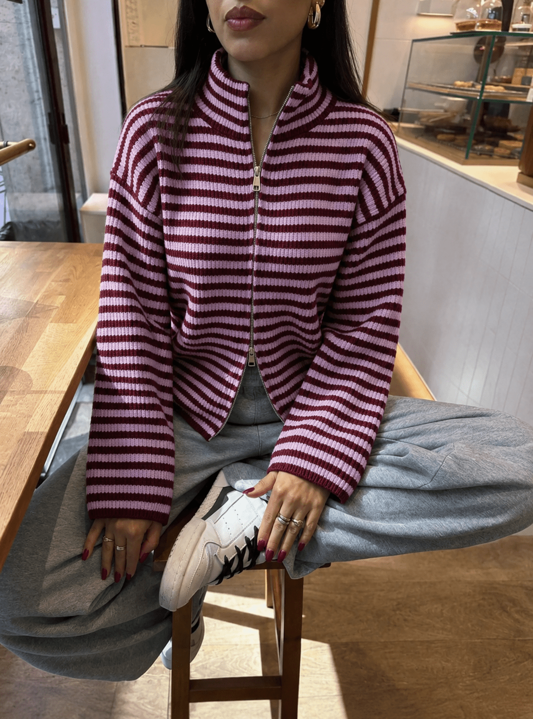 SOERA Hanna Striped High-Neck Knit Sweater - Sweaters - SOERA-323331-PIN-M-13123 M