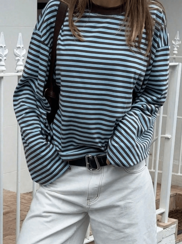 SOERA Vivien Striped Oversized Knit Sweater - Sweaters - SOERA-362307-TUR-XS-40067 Turquoise XS