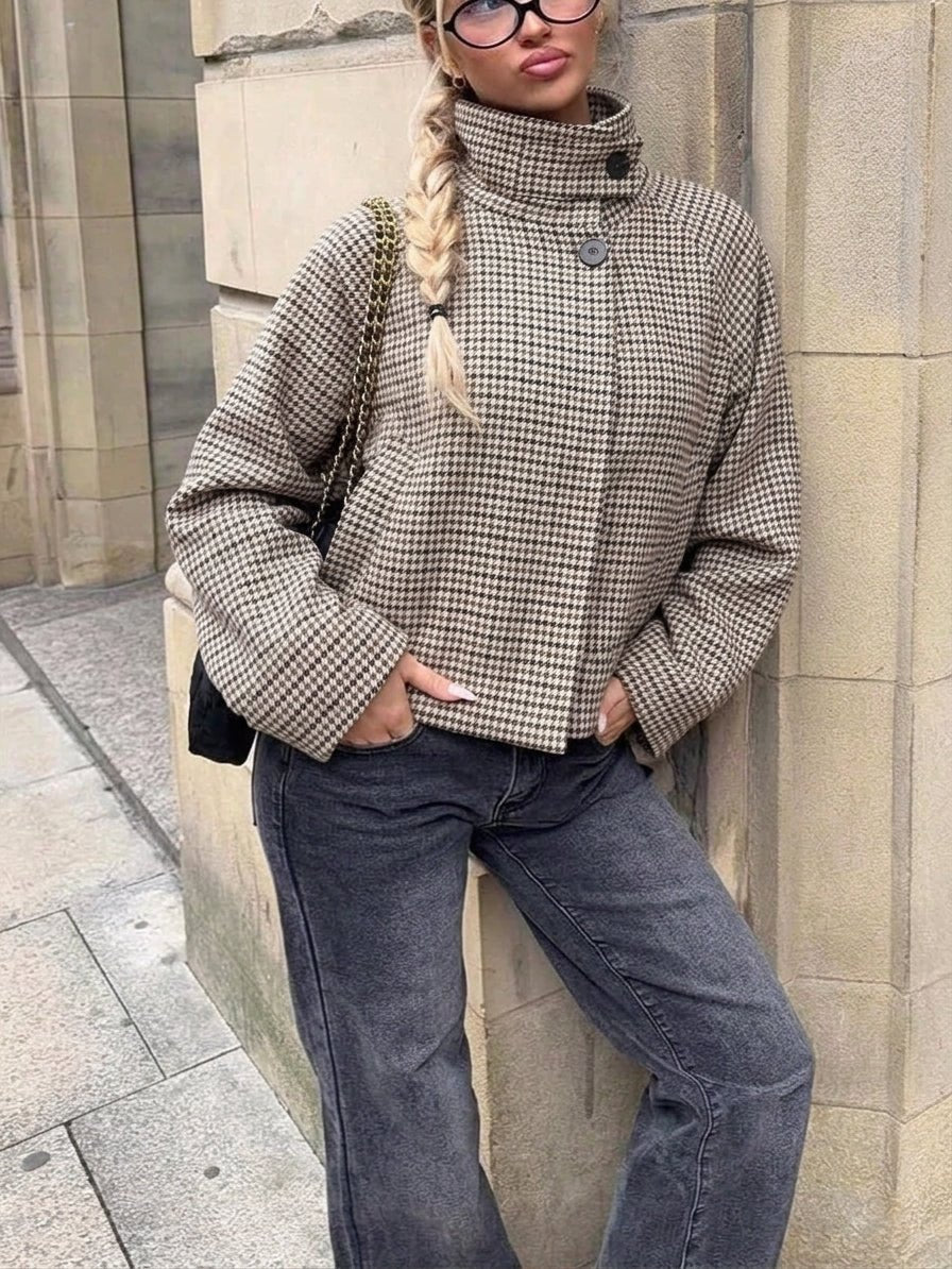 Amelia Cropped Coltrui Ruitjasje met Hoge Kraag