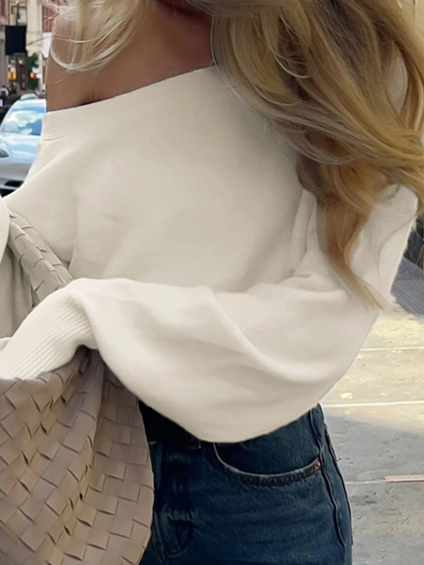 SOERA Aubrey Waisted Off-Shoulder Knit Sweater - Tops - 3256808012686833-;jU1763882016427529399 White S