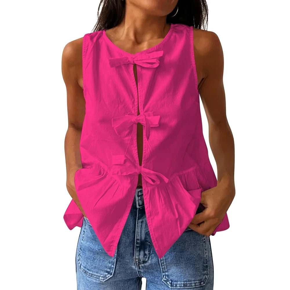 SOERA Bianca Bow-Tie Peplum Tank Top - Tops -  Black S