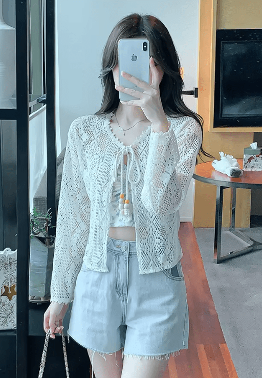 SOERA Camila Crochet Drawstring Beach Cover-Up - Tops - SOERA-468099-CRE-XL-70019 Cream XL
