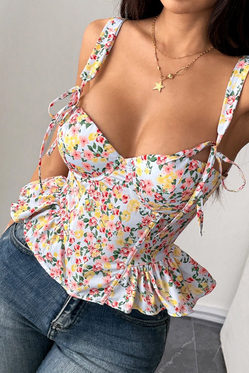 SOERA Elara Floral Peplum Tank Top - Tops - CJ1776026011577014922 Blue S