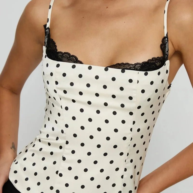 SOERA Jemima Polka Dot Lace Trim Camisole - Tops -  White S