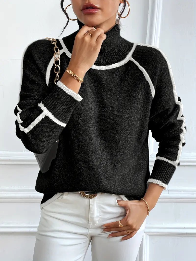 SOERA Juvy Contrasting Turtleneck Sweater - Tops - TB1763304746551619130 Black M
