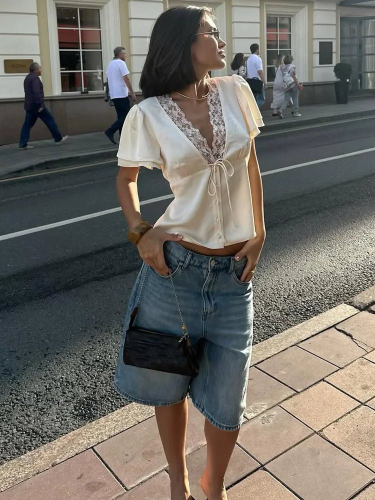 SOERA Nathalie Satin Lace Blouse - Tops - 1005009506335223-;TB1769670010191671531 S