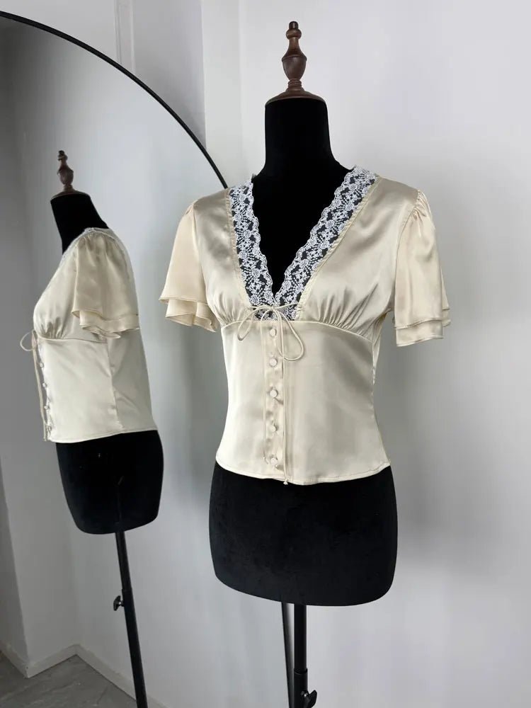 SOERA Nathalie Satin Lace Blouse - Tops - 1005009506335223-;TB1769670010191671531 S
