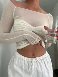 Sara Mesh pure off-shoulder top