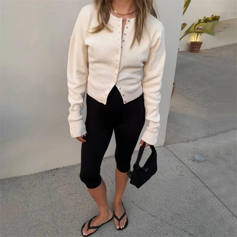 SOERA Shelly Snap Button Knit Cardigan - Tops - 1005008470676796-;oO1761640573849764747 Creme M