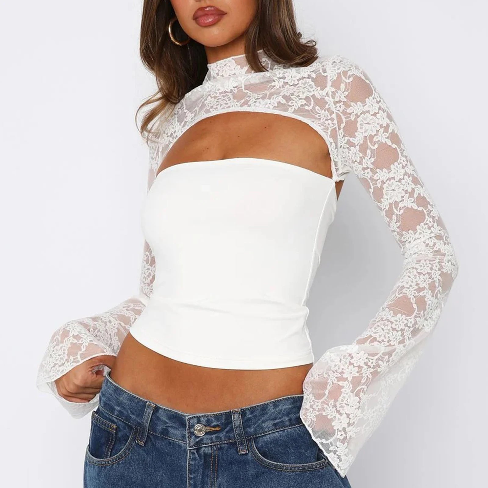 SOERA Sophia Lace Patchwork Long Sleeve Top - Tops -  White M