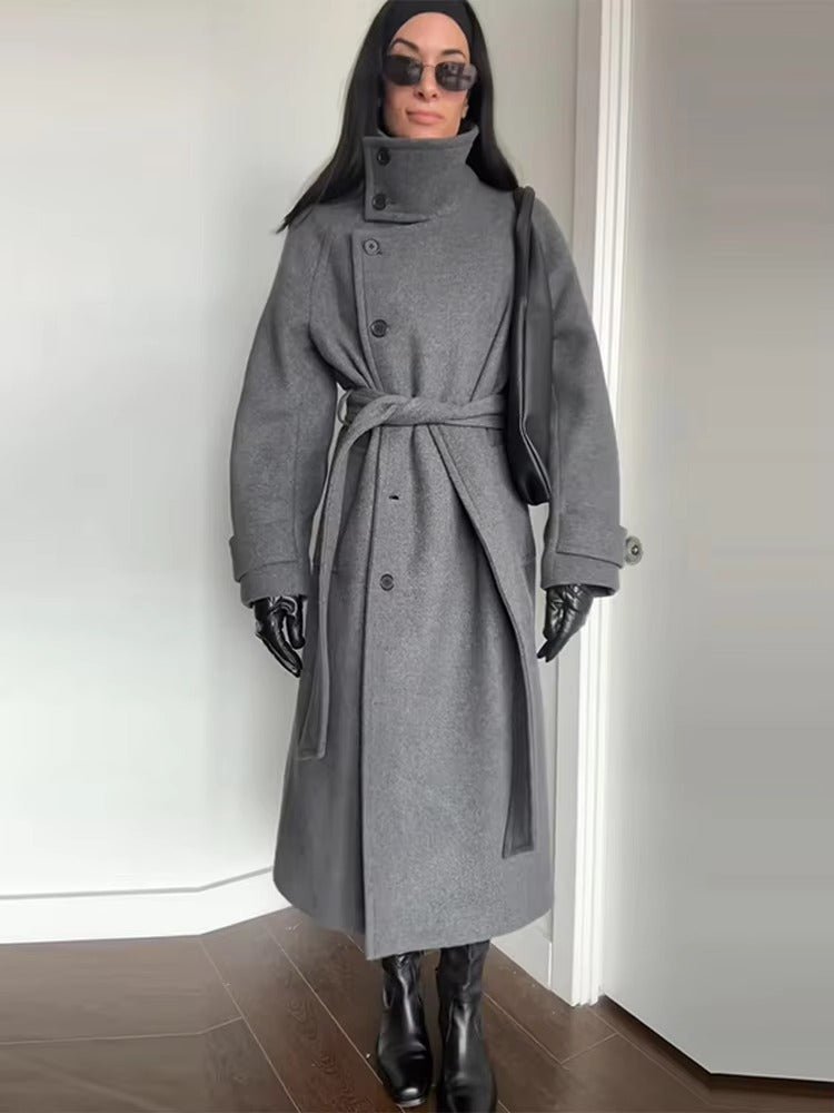 SOERA Claudine Long Belted High Collar Coat - Women's Coats & Jackets - wx1762239701861619055 Grey M